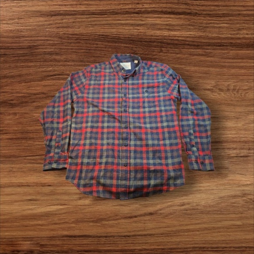 Original Weatherproof Vintage Shirt Mens L Red Gray Navy Flannel Plaid - Picture 2 of 7